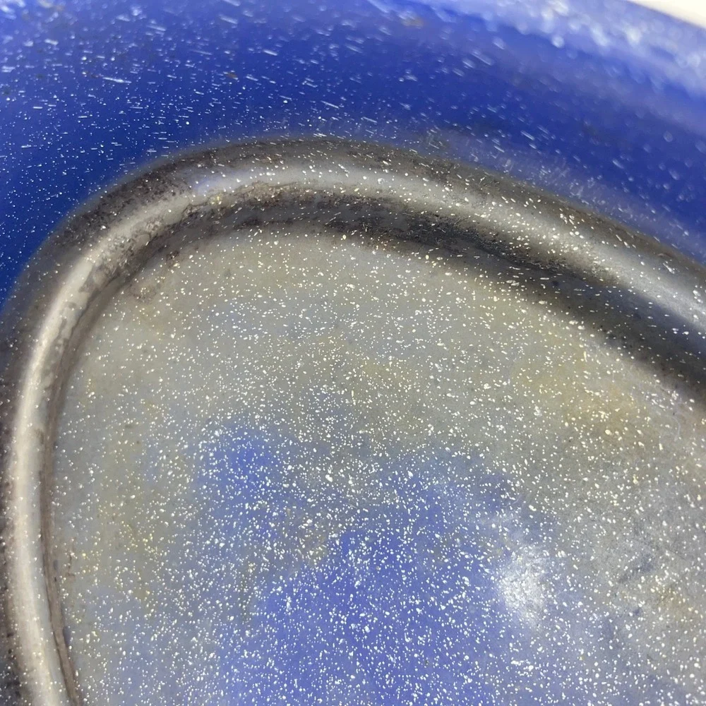 Antique Blue Speckled Enamelware Roasting Pan High Dome Lid Deep Form Farmhouse